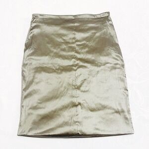 Sarah-Pacini Metallic Green Pencil Skirt Adjustable Zipper Slit SZ0